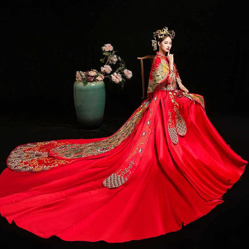 Винтажное красное свадебное платье с вышивкой Cheongsam, современное традиционное китайское стильное свадебное платье, Восточное женское платье Qipao Vestidos, размеры S-XXL