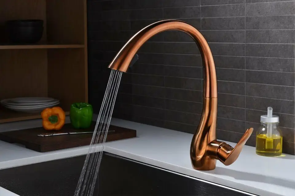 

NEW Pull Out /Down Sprayer Kitchen Bar Sink Faucet Mixer tap single hole deck mounted Rose Gold pvd color