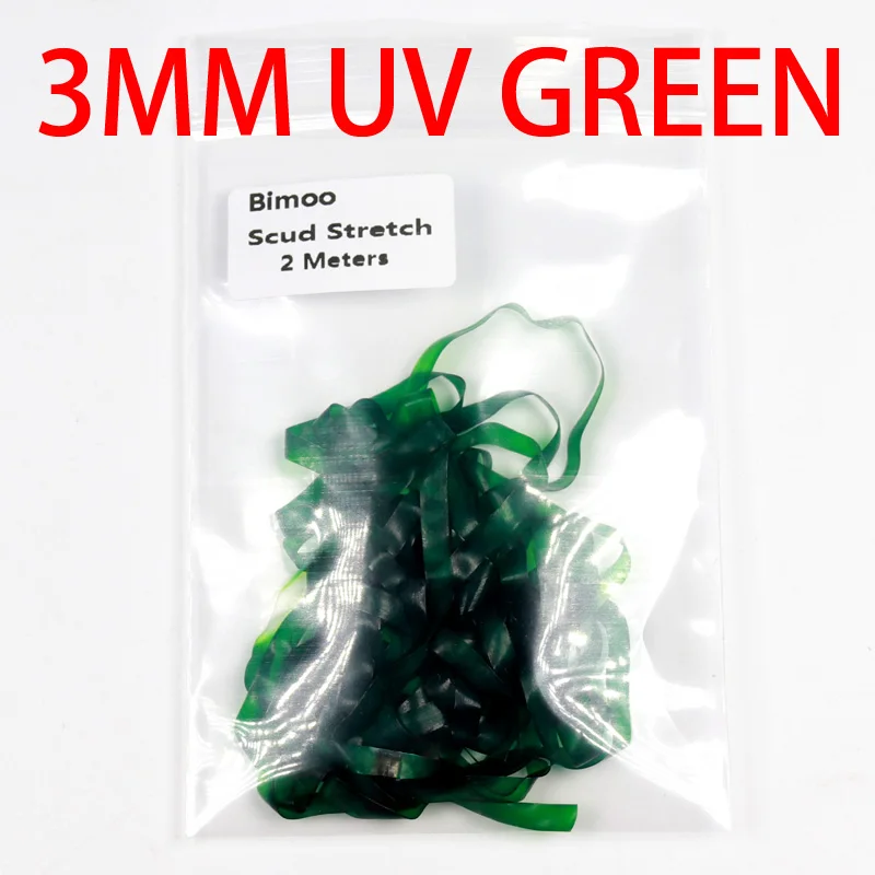 3mm UV Green Bimoo 2 м/уп. 3 мм Скад назад стрейч креветки Nymph бэк лента красный оранжевый желтый зеленый флуоресцентный - Цвет: 3mm UV Green