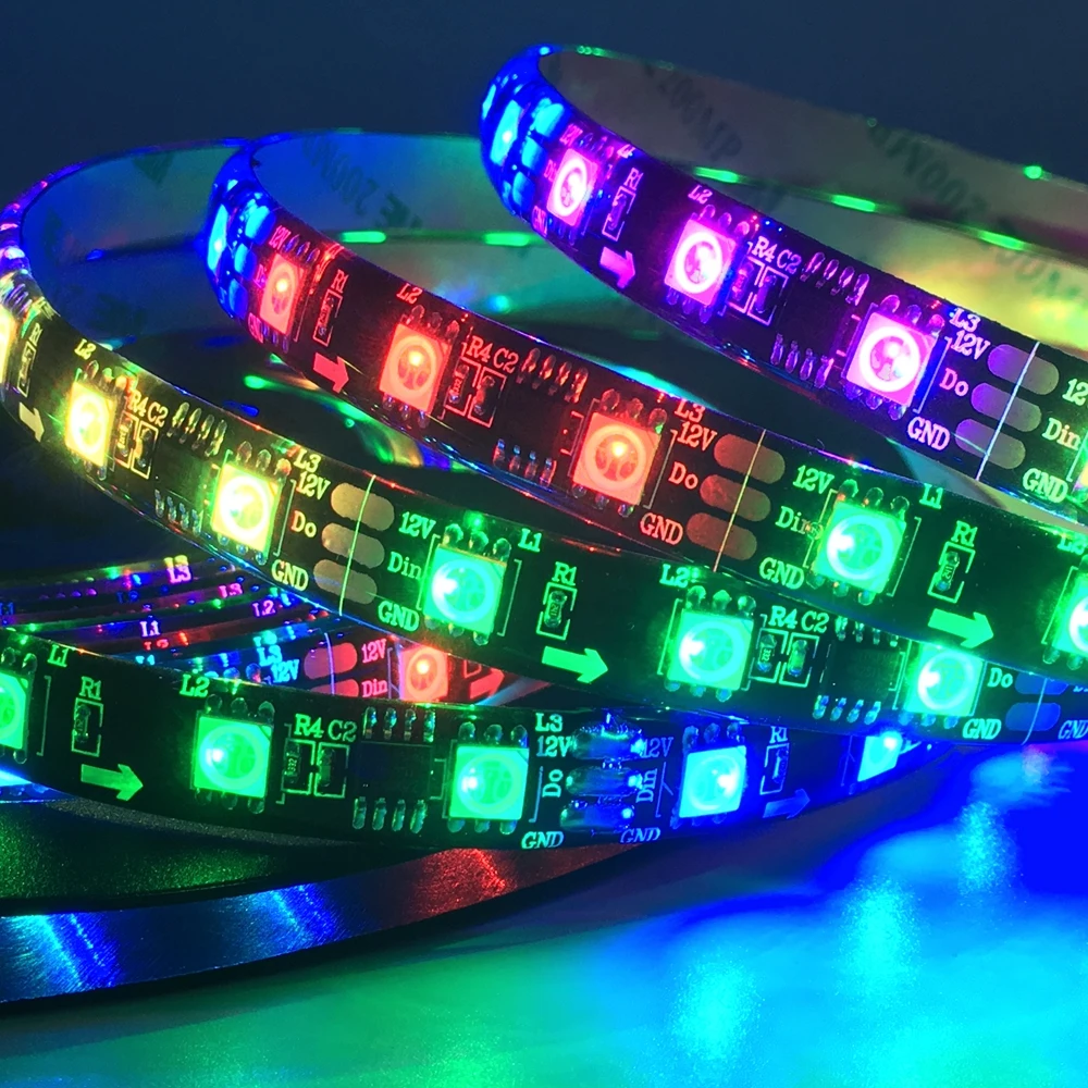 1 м 2 3 4 5 WS2811 5050 SMD RGB лента Адресуемая 30/48/60 светодиодов/м чёрно белые печатные платы