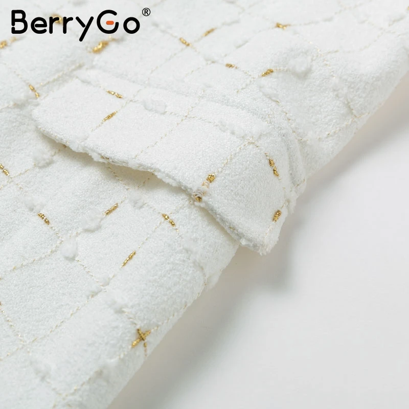 BerryGoШикарный белый клетчатый женский Блейзер осенний двубортный офисный женский костюм с сеткой Верхняя одежда Повседневная Рабочая Женская Блейзер Пальто