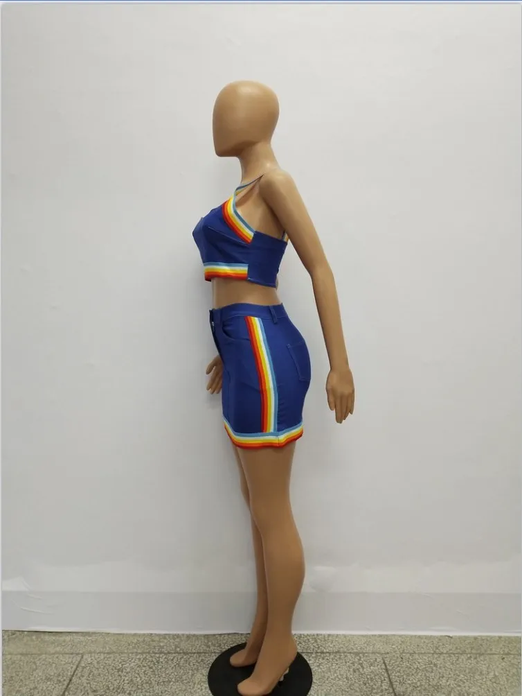Женский комплект из двух предметов Adogirl разноцветная косичка и джинсы короткий