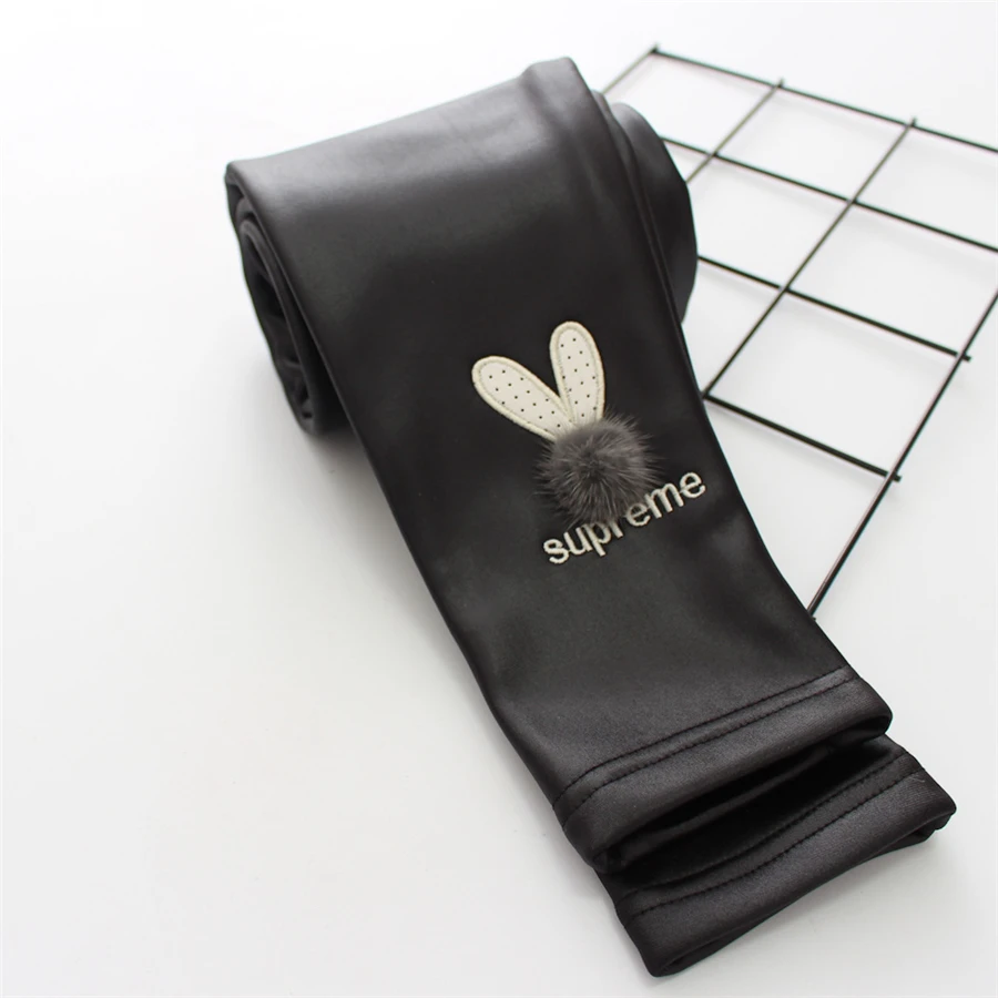 2 4 5 6 7 8 Years Kids Leggings for Girls Thicken Fleece Leather Leggins Winter Baby Velvet Elastic Long Pants Children's Trousers - Цвет: 2