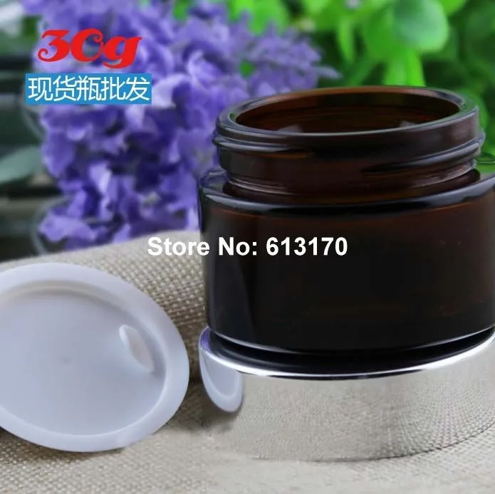 

30ml 30g Glass empty cream Jar with Silver lid Amber color cosmetic packing Container Eye Cream Jars 10pc/lot