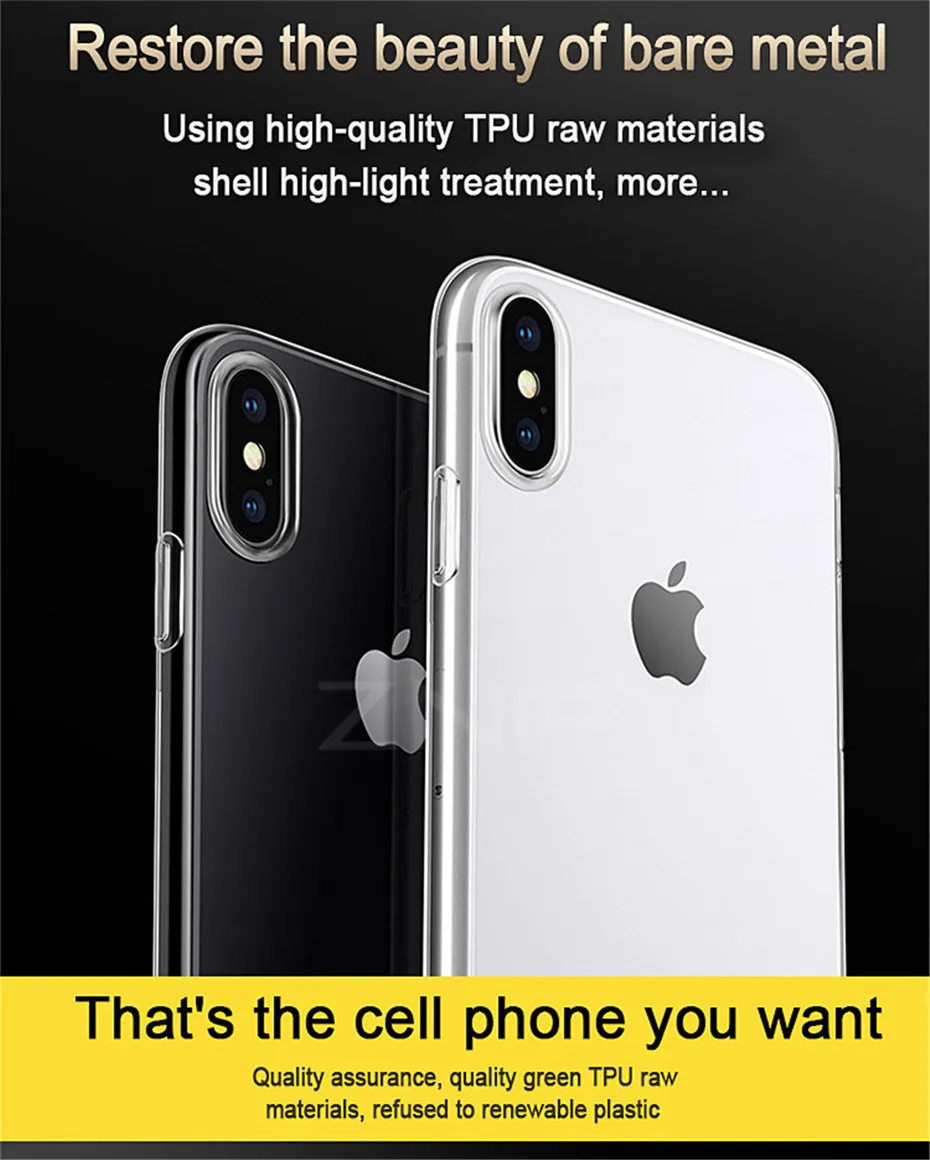 ZNP, Ультратонкий Мягкий Прозрачный чехол из ТПУ для Apple iPhone X, 8, 8 Plus, 7, силиконовый чехол, чехол для iPhone 6, 6, 7 Plus, чехол для телефона
