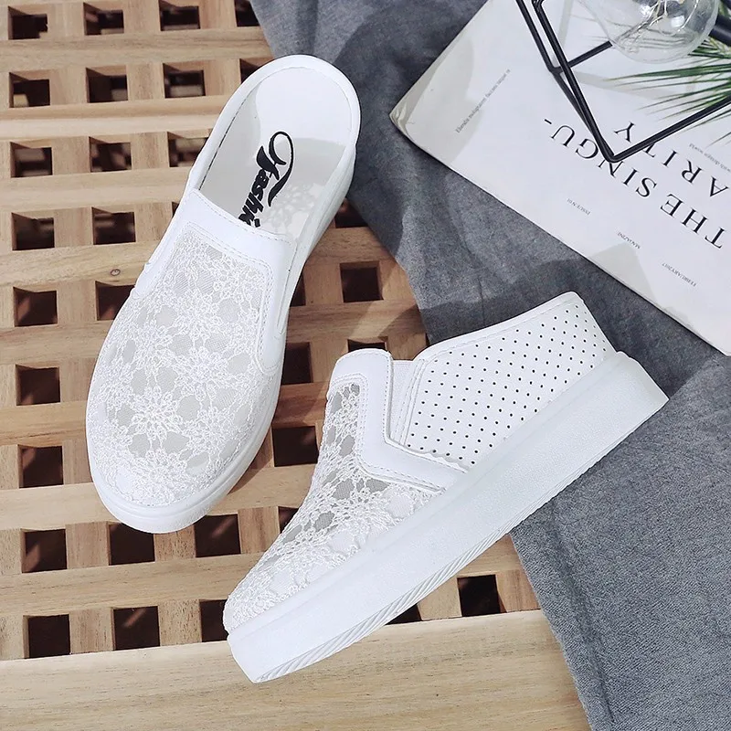 Lazy Shoes 2019 New Fashion Wear Baotou Half Drag Inside Increase Small White Female Summer | Обувь