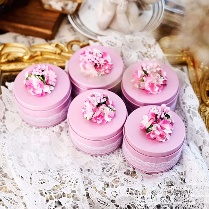 10 шт./лот креативная розовая жестяная коробка для свадебных конфет с цветами