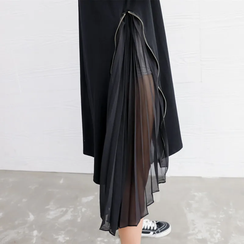 

Johnature 2021 Summer New Loose Casual Solid Color Patcwork Draped Chiffon Women Dresses Fashion Irregular Short Sleeve Dress