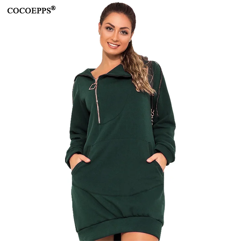 5XL 6XL 2019 осеннее женское платье с капюшоном большого размера зимнее теплое