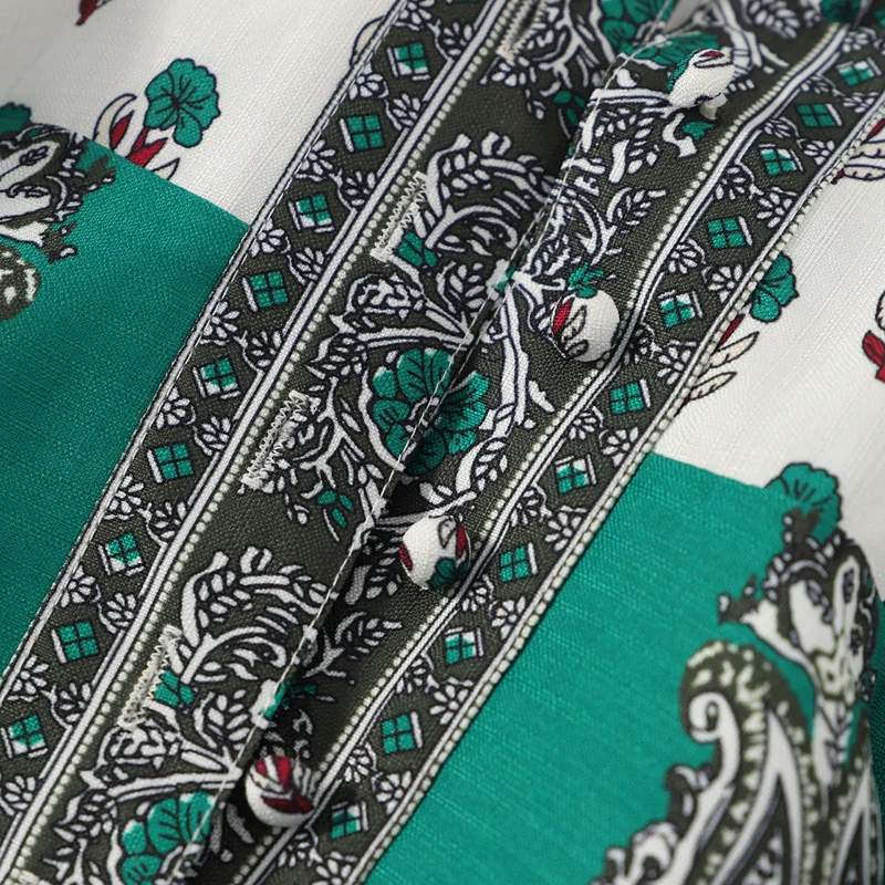 DEAT new summer fashion women clothes round neck vintage Vacation lantern sleeves linen flower printed dresses WG84206L