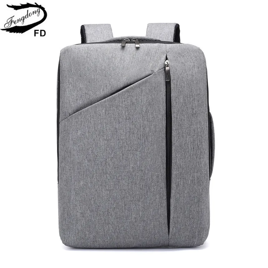Мужской многофункциональный деловой рюкзак FengDong Черный дорожный для ноутбука