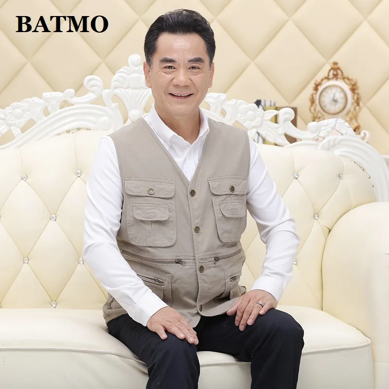 

BATMO 2019 new arrival high quality 100% cotton fishing vest,many pockets outdoor vest jackets ,plus-size L-4XL BGW01