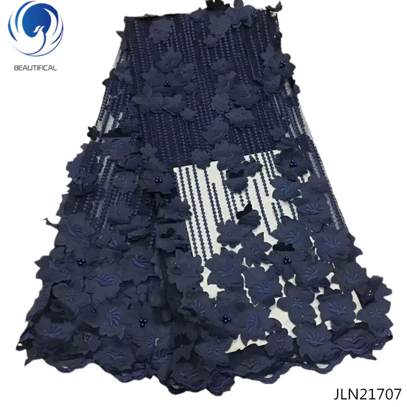 JLN21707 BEAUTIFICAL лазерный цветок 3d Тюль кружевная ткань Африканская кружевная ткань для свадьбы 5 ярдов/партия с бисером Гуанчжоу JLN217 - Цвет: JLN21707