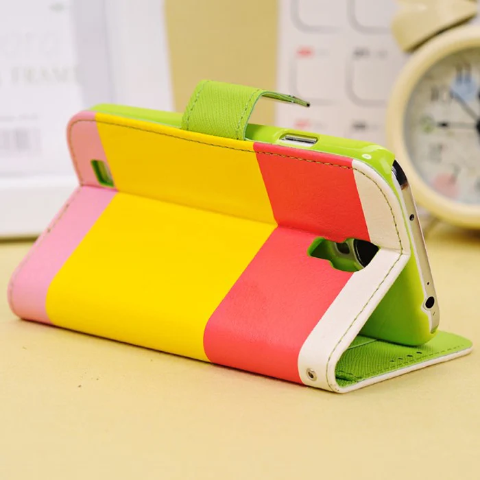2014 Three Color Contrast Leather Front and Back Cover Phone Cases for Samsung I9500 Galaxy S4 Case 15pcs/lot Free Shipping KLD |
