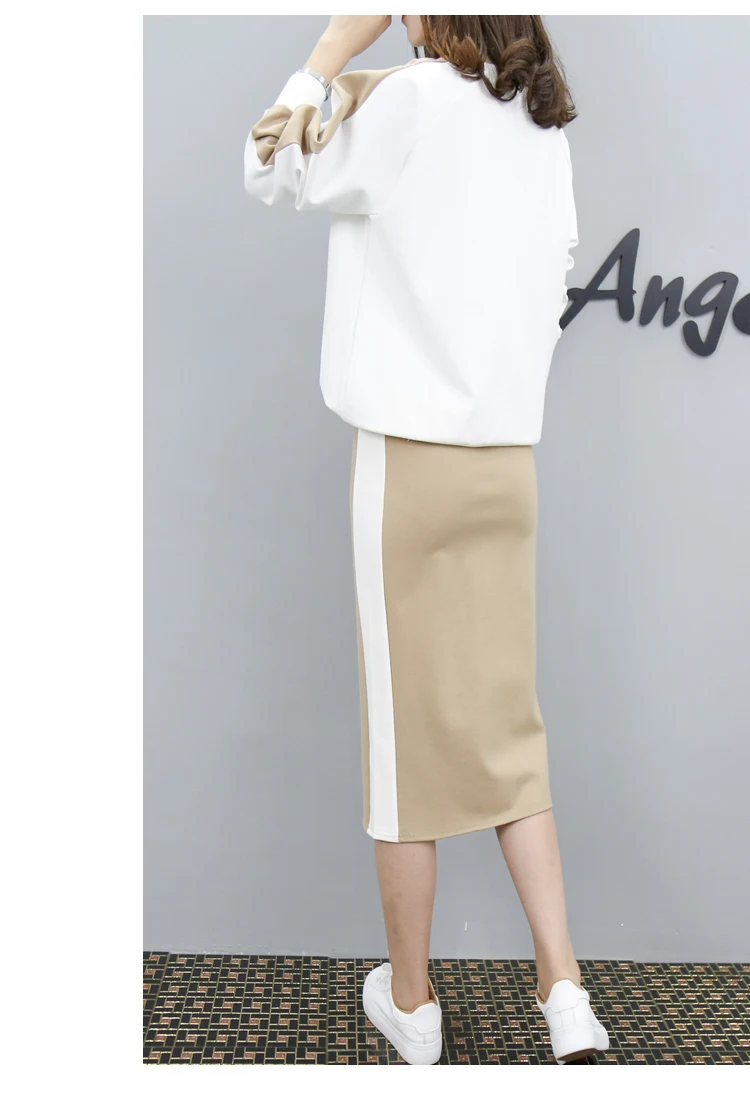 Women's 2 Piece Set Elegant Sporting Casual Side Striped Casual Pullover Top Elastic Waist Skirt Suit Plus Size Hots S87702F