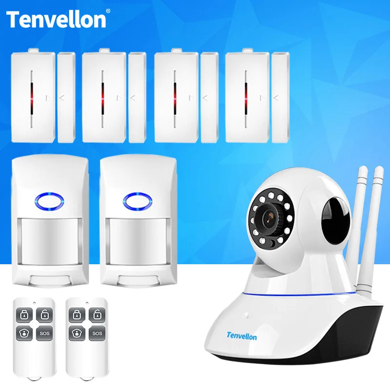 KIT C Система Сигнализации s безопасности домашняя wifi ip-камера Беспроводная сигнализация с датчиком сигнализация дистанционный детектор дыма DIY комплект управление приложением - Цвет: KIT C