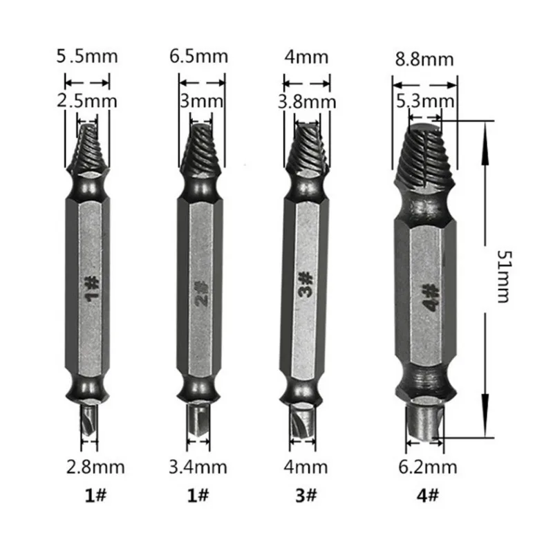 

4 Pcs/set Damage Screw Bolt Remover Double Side Damaged Screw Extractor Drill Bits Out Bolt Stud Car Tool S2 Steel