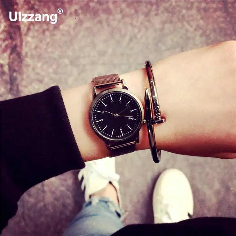 2018 новые модные женские часы Мужские Элегантные повседневные стальные сетчатые