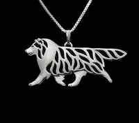 wholesale cartoon boho chic alloy shetland sheep dog necklace border collie pendant jewelry golden colors plated 12pcslot