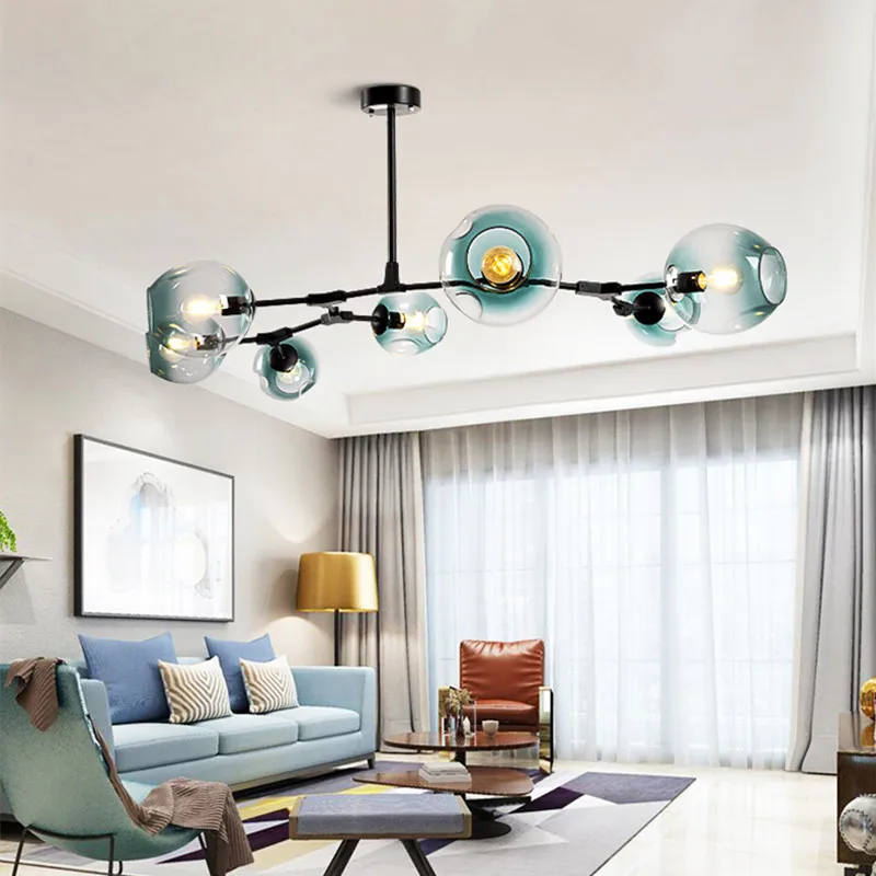 

Bar Large Pendant Lighting Kitchen Modern Pendant Light Gradual Blue Glass Lamp Bedroom Black Lights Ceiling Lamp Free Bulbs
