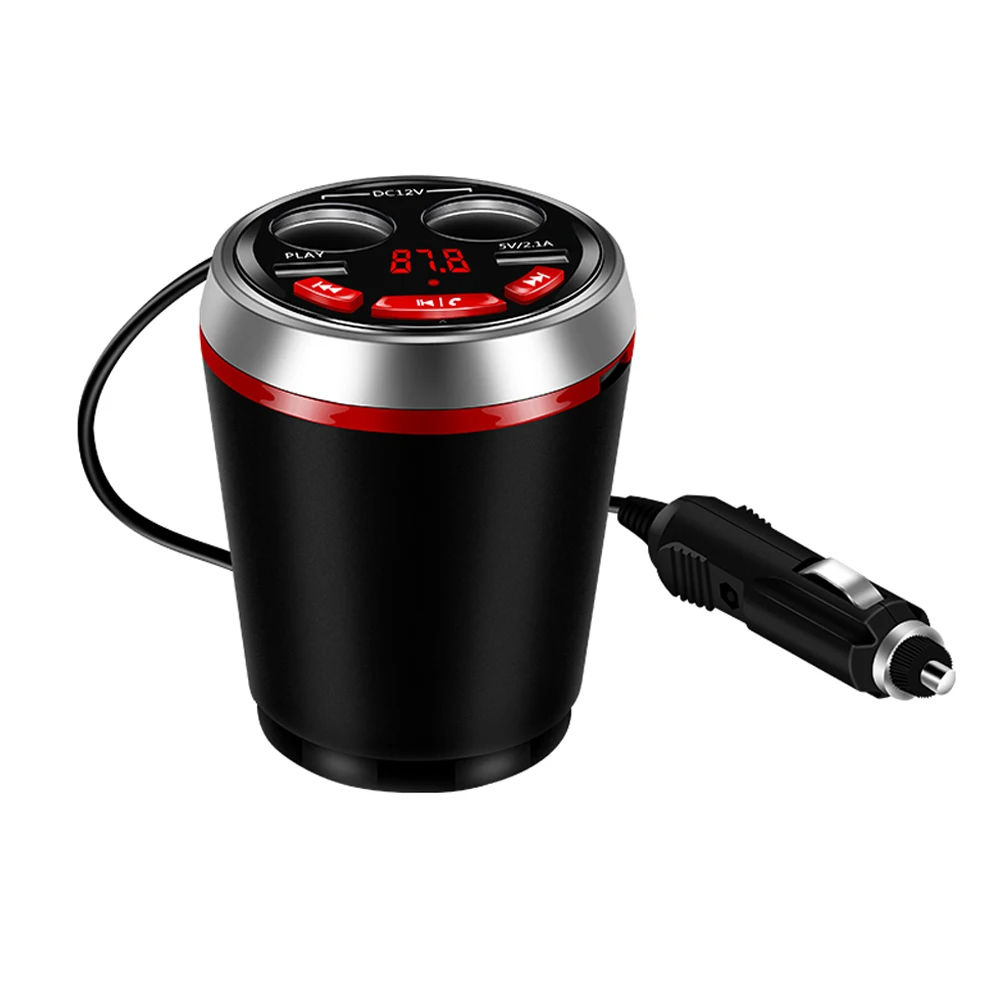 Автомобильное зарядное устройство с двумя USB чашками, гнездо для прикуривателя, зарядное устройство 12-24 В с поддержкой Bluetooth, fm-передатчика, u-диск для чтения - Тип штекера: Red