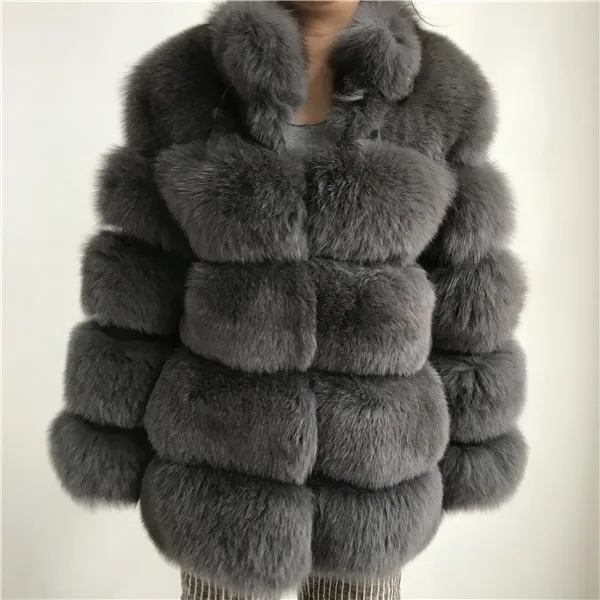 Dark grey Пальто из натурального меха, зимняя куртка, одежда из натуральной лисы,, модная,, Полный Пелт, Женское пальто из натурального Лисьего меха, зимнее пальто для женщин - Цвет: Dark grey