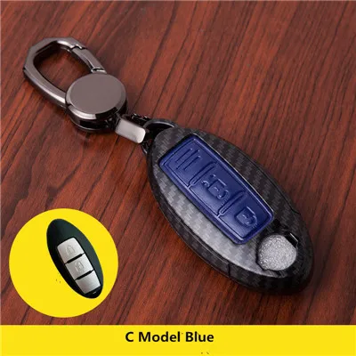 C Model blue Карбоновый Автомобильный ключ чехол для Nissan Teana X-Trail Qashqai Livina Sylphy Tiida Sunny марта Мурано Geniss Juke Almera Максим - Название цвета: C Model blue
