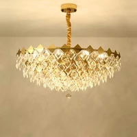 led e14 postmodern gold iron crystal lustre chandelier lighting suspension luminaire lampen for dinning room