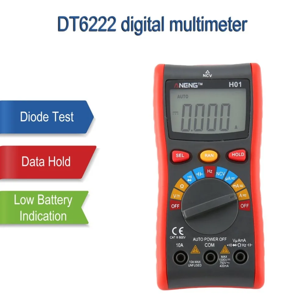 DT6222 подсветка цифровой ЖК дисплей мультиметр Вольтметр Амперметр AC диод на