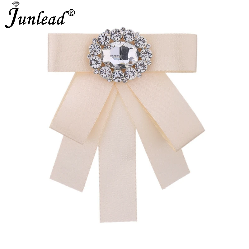 Junlead, новейший дизайн, брошь для свадьбы, белая лента, ткань, брошь с большим хрустальным бантом, брошь на булавке для женщин, рубашка, одежда, платье