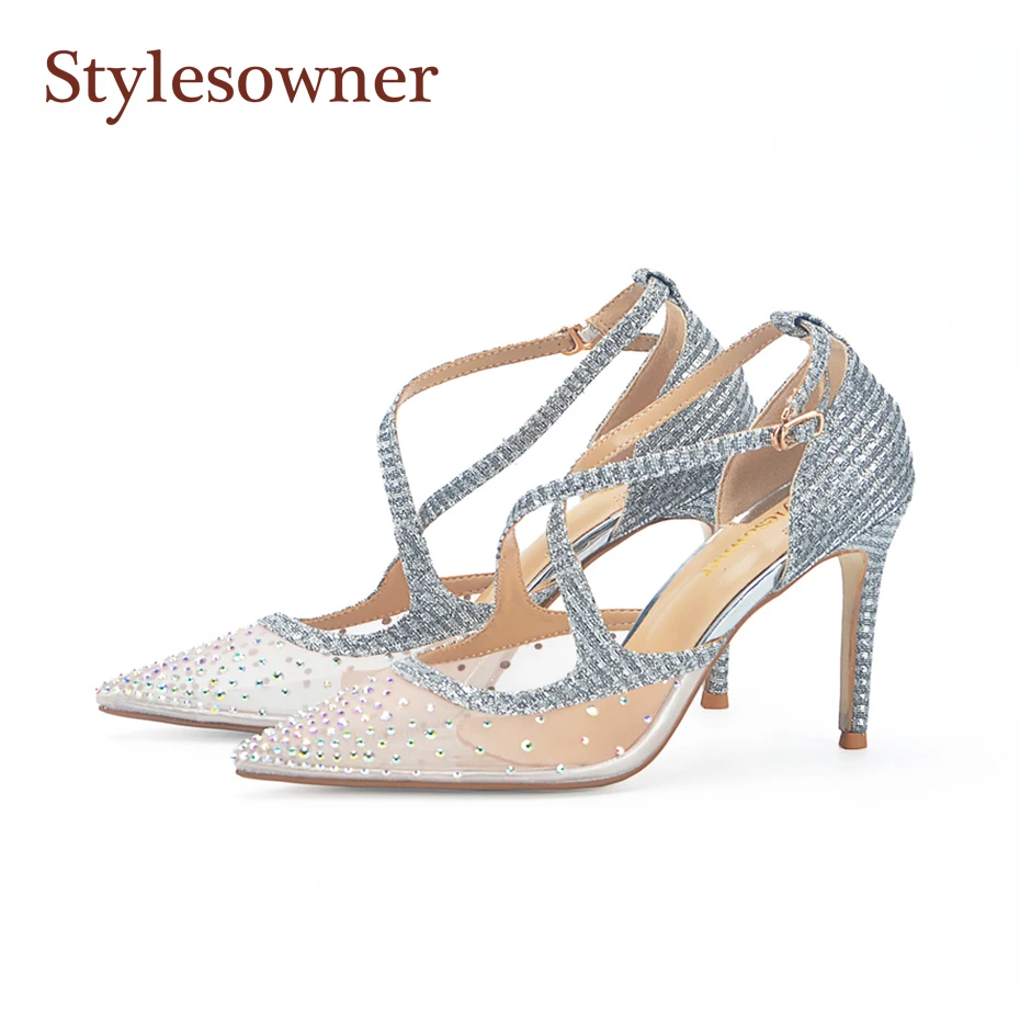 Stylesowner 2020 новейшая Свадебная обувь с серебряным поперечным Ремешком блестящие