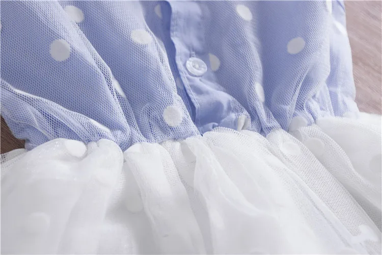 Girls Blue Dress Sleevless Dot Casual Summer Baby Multi Yarn Mesh Clothes Children Clothing | Детская одежда и обувь