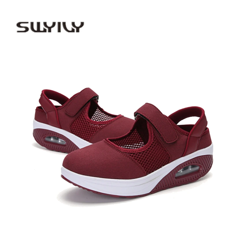 SWYIVY Woman Slimming Shoes Breathable Mesh Lose Weight Sneakers Platform 2019 New Spring Female Light Sport Shoes Large Size 42