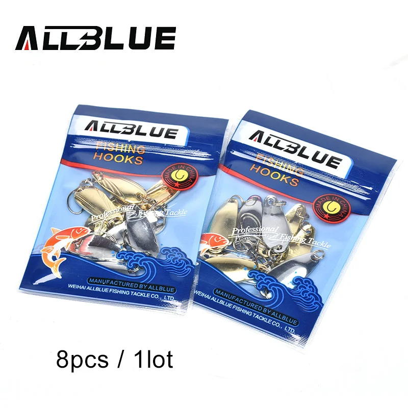 ALLBLUE металлическая ложка, приманка для рыбалки, два цвета, приманка для форели, 8 шт./лот, 2,3 г-4,2 г, медная искусственная приманка для рыболовных снастей Isca