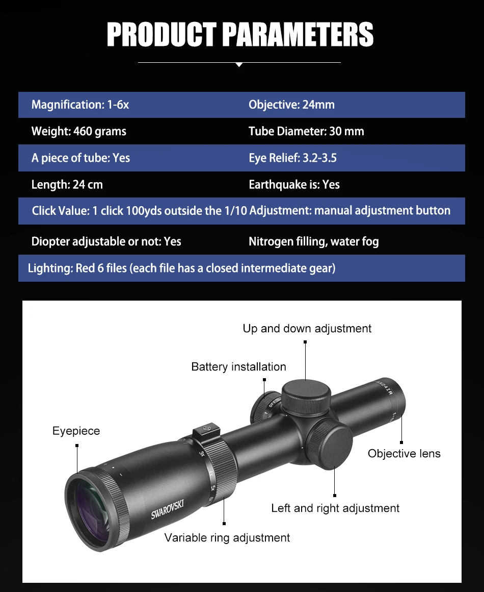 Охотничий Swarovskl 1-6x24 IRZ3 F101 круговой точечный пунктуат дифференциационный прицел стеклянная сетка прицел охотничий прицел