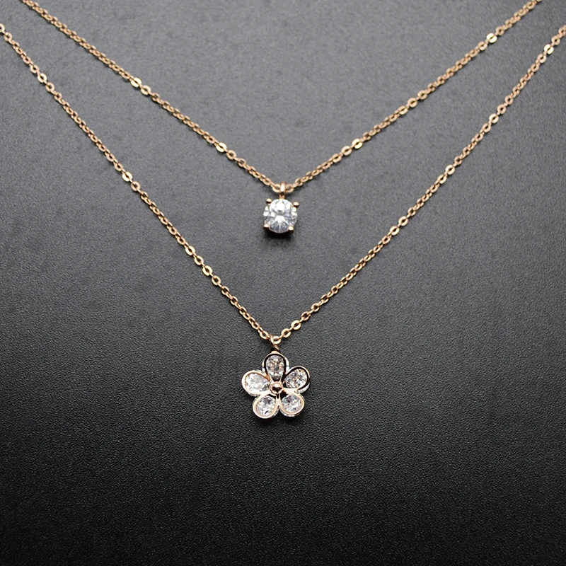 JZTOP Lady Zircon flower Choker Necklaces For Woman Silver Color Double Layer Crystal Pendant Necklace Luxury Engagement Jewelry | Украшения