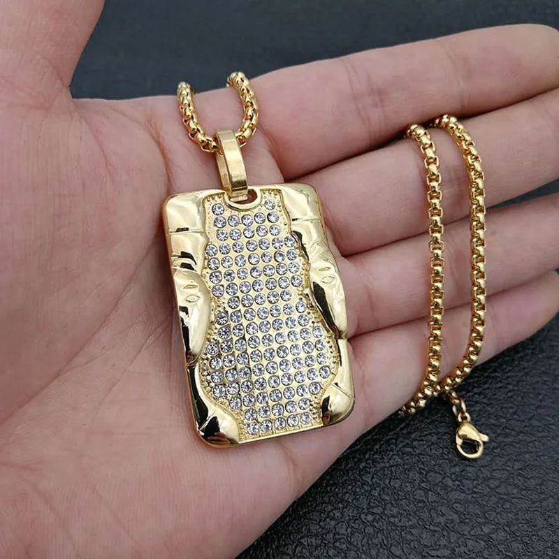 В стиле хип хоп Стразы ограненные Bling льдом золото Нержавеющая сталь