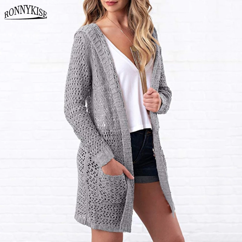 RONNYKISE Autumn and Winter Sweater Women Fashion Cardigans Knitted Oversized Long Coat with Pockets |