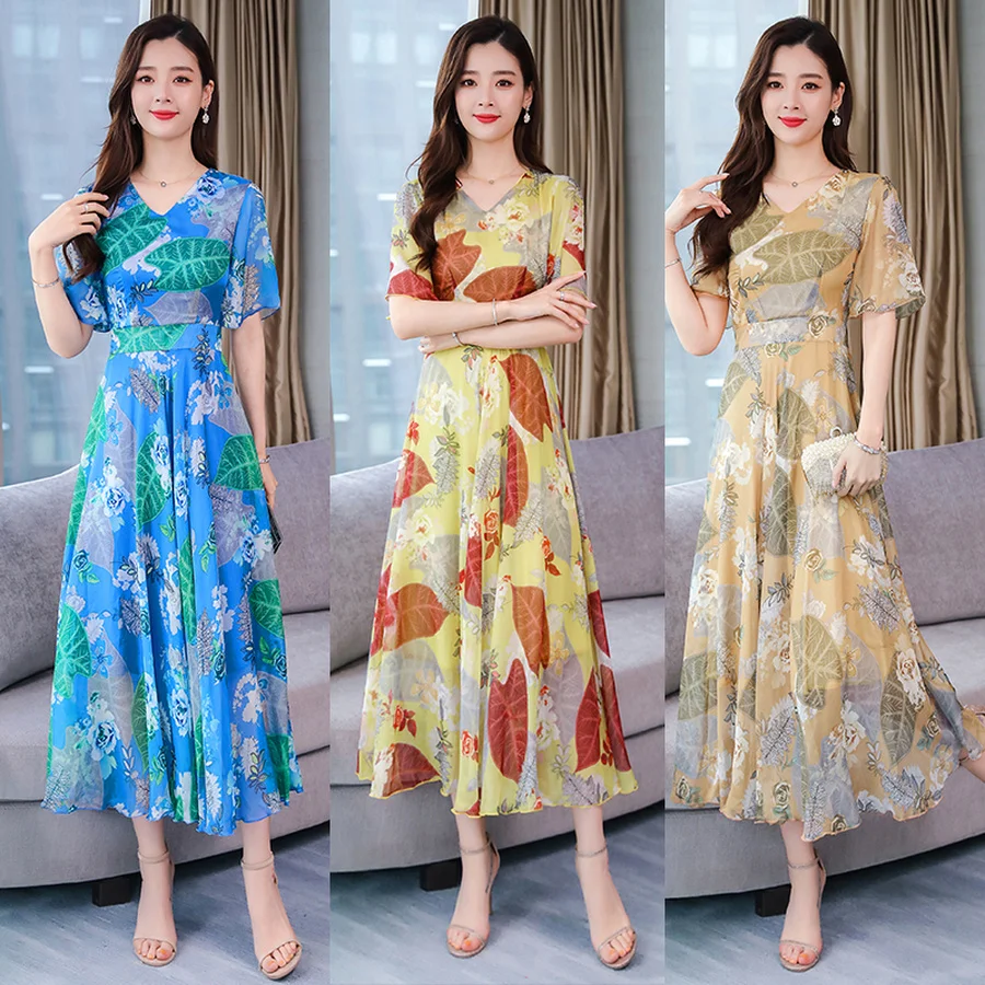 Летний Новый шифоновый Макси сарафан Boho с цветочным принтом 2020 винтажный 3XL