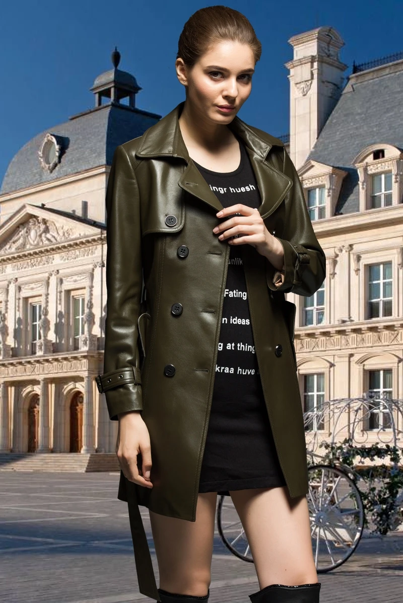 Весна-осень Для женщин модные кожаные пальто длинный тонкий универсальные