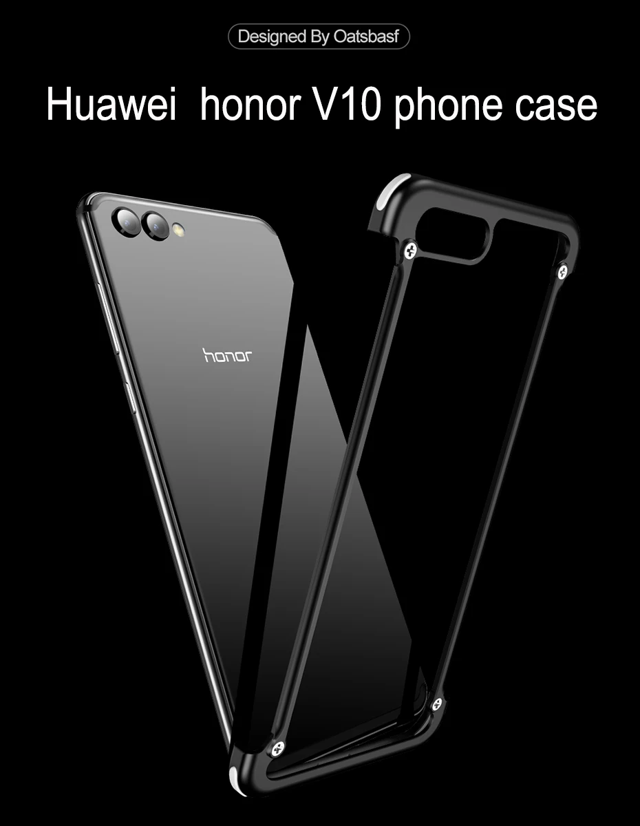 Металлический Чехол OATSBASF с подушкой безопасности для huawei honor V10, чехол, персональный металлический чехол-бампер для huawei view 10, роскошный тонкий Чехол