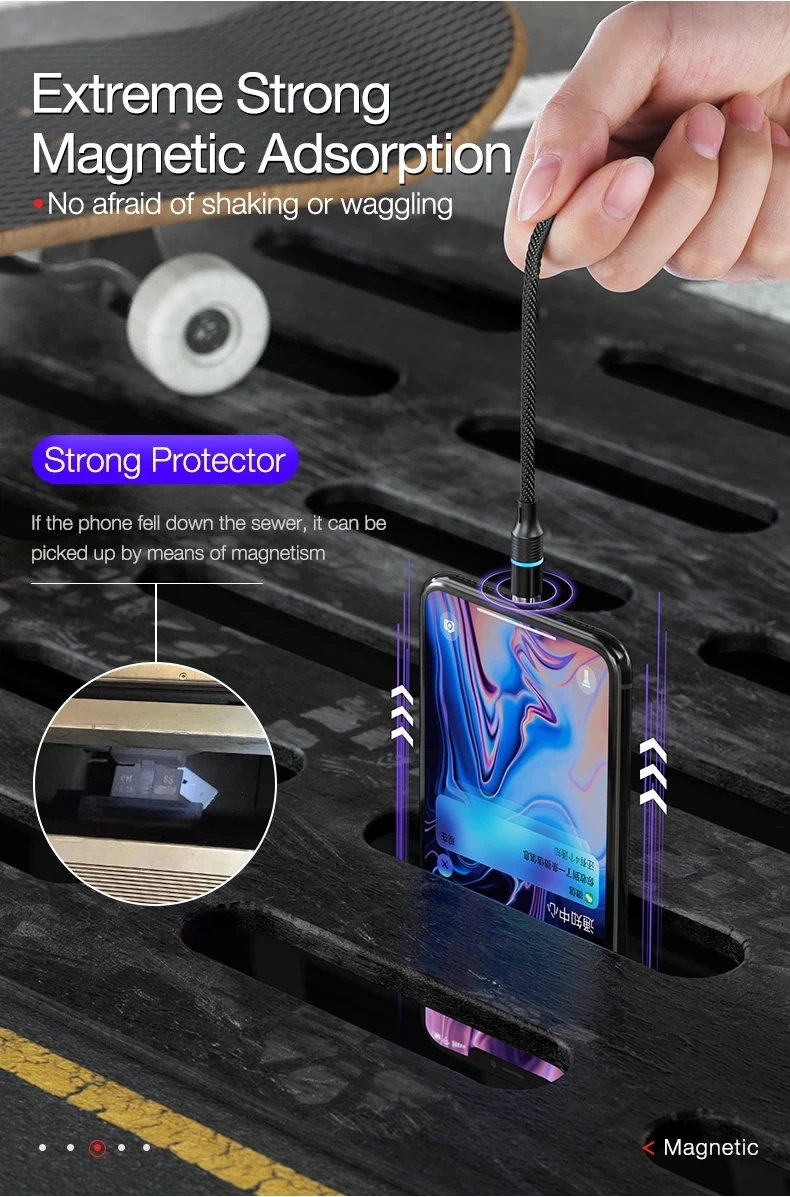CAFELE Магнитный Micro USB кабель для iPhone светодиодный QC3.0 Тип C плетеный кабель зарядное устройство для samsung Xiaomi huawei 1 м 3 А Быстрая зарядка