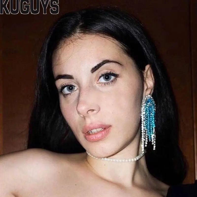 KUGUYS модные ювелирные изделия Модные Цветные кристаллы кисточкой серьги для женщин круглая капля серьга Brincos свадебные аксессуары