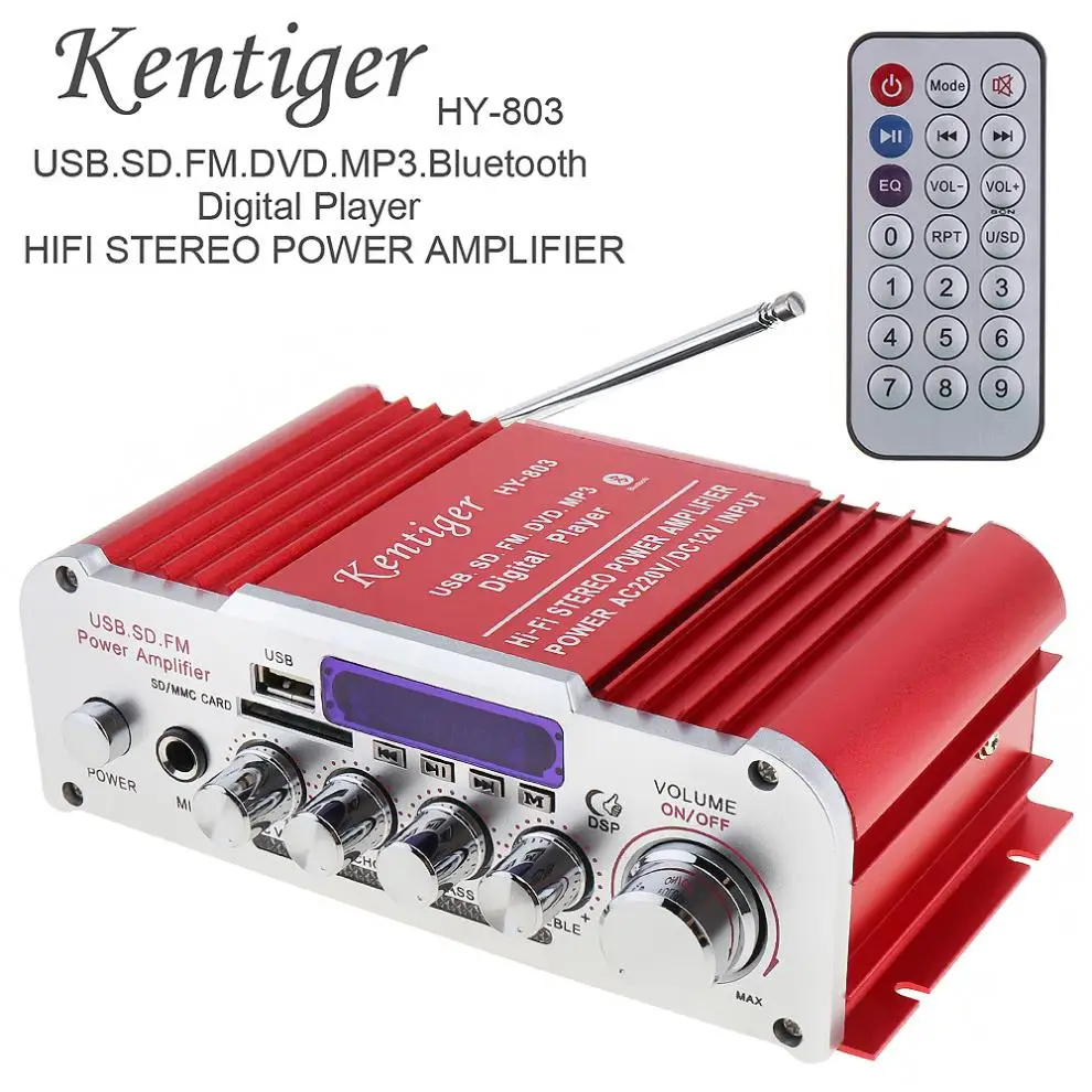 

2CH HI-FI Bluetooth-compatible Car Audio Power Amplifier FM Radio Player Support SD/USB/DVD/ MP3 Input for Car Motorcycle Home