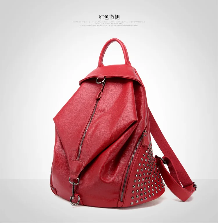 Модные designgenuine кожа Для женщин Заклёпки рюкзак Повседневное Школьные ранцы для подростков Обувь для девочек высокое качество женские туристические рюкзаки