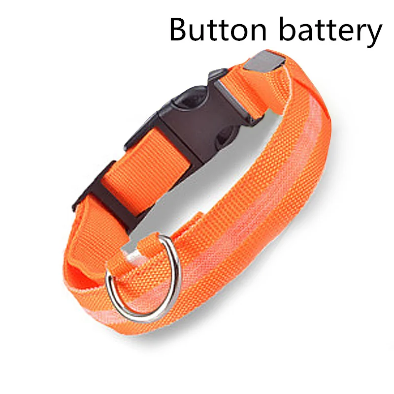 Battery Orange Светодиодный ошейник для собак, USB Перезаряжаемый светильник, ошейник для домашних животных, регулируемый нейлоновый мигающий светящийся ошейник для щенков, товары для защиты от потери - Цвет: Battery Orange