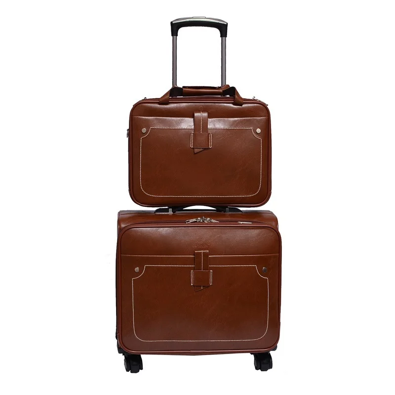 Brown 18 inch a set 18 дюймов Размер из искусственной кожи багаж на колесиках фирменный туристический чемодан на вращающихся колесиках багаж на колесиках - Цвет: Brown 18 inch a set
