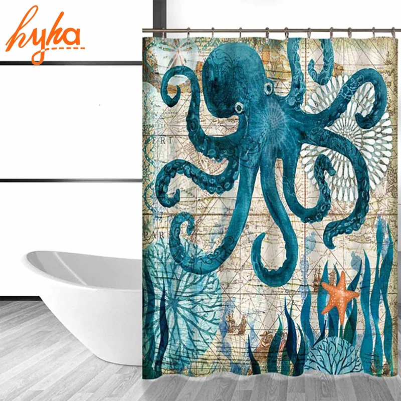 3 Octopus Hyha морской полиэстер водонепроницаемый занавеска для душа морской конек черепаха 12 шт. крючки устойчивая к плесени занавеска для ванной домашний декор для ванной комнаты - Цвет: 3 Octopus