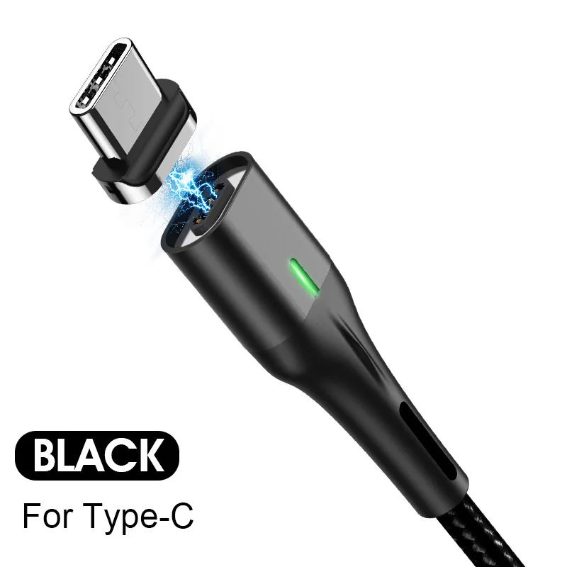 Black For Type C Магнитный кабель ZNP 3A Micro usb type C для быстрой зарядки телефона Micro usb type-C магнитное зарядное устройство USB C для iphone huawei xiaomi кабель - Цвет: Black For Type C