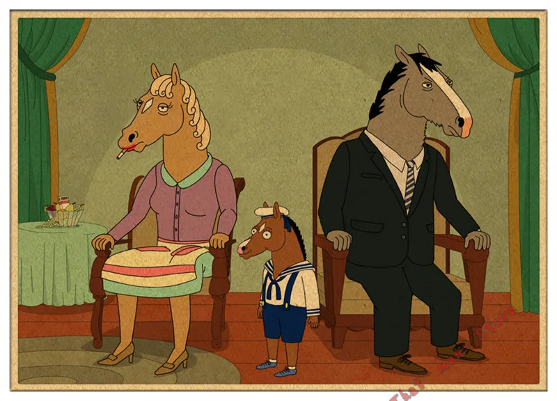 Классический ТВ bojack всадник ВИНТАЖНЫЙ ПЛАКАТ Ретро бумага Вильям Эмерсон Арнетт Рафаэль Боб-Waksberg домашний декор наклейка на стену - Цвет: Черный